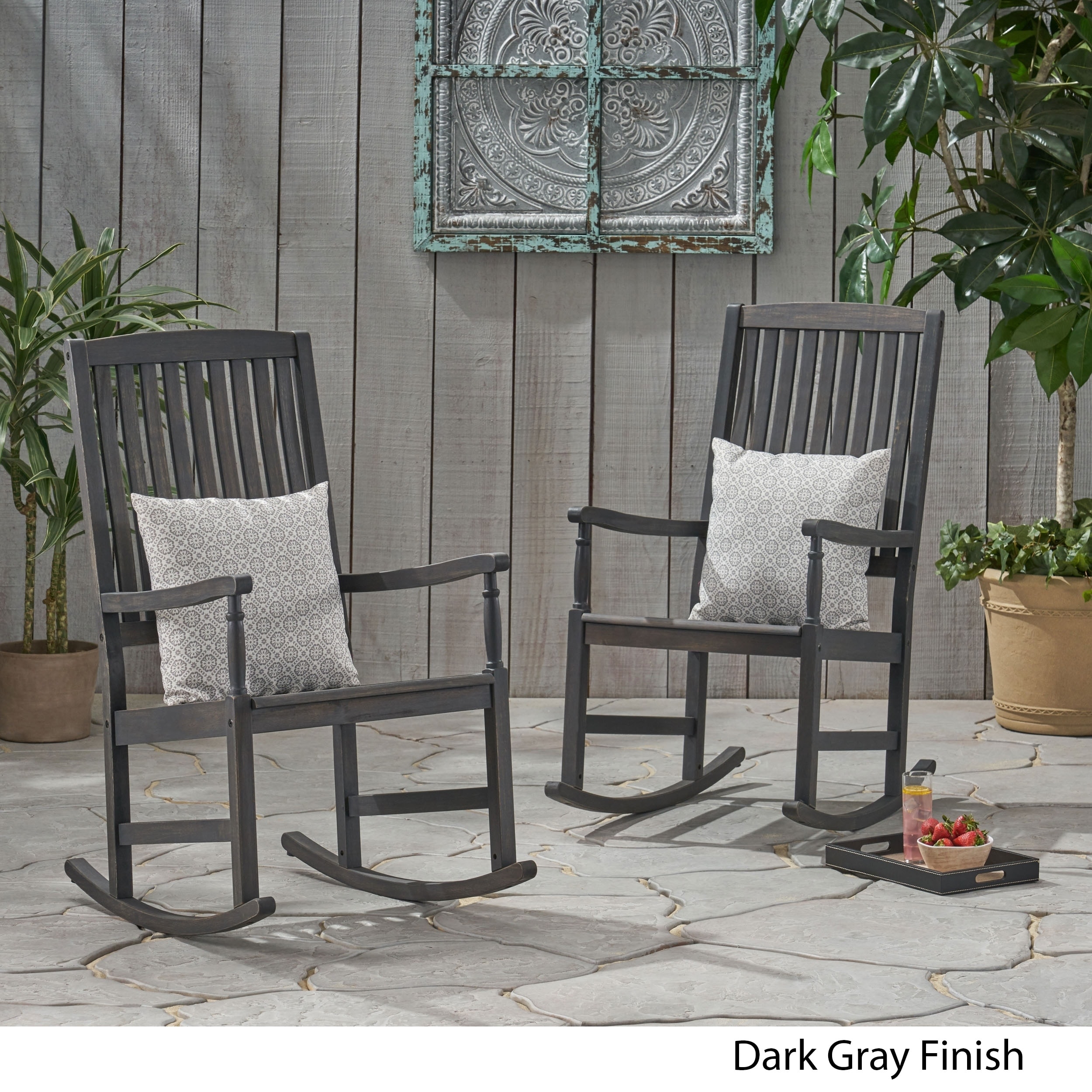 Gray Great Deal Furniture Myrna Outdoor Acacia Wood Rocking Chair