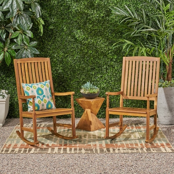 Shop Arcadia Outdoor Acacia Wood Rocking Chairs (Set of 2) by