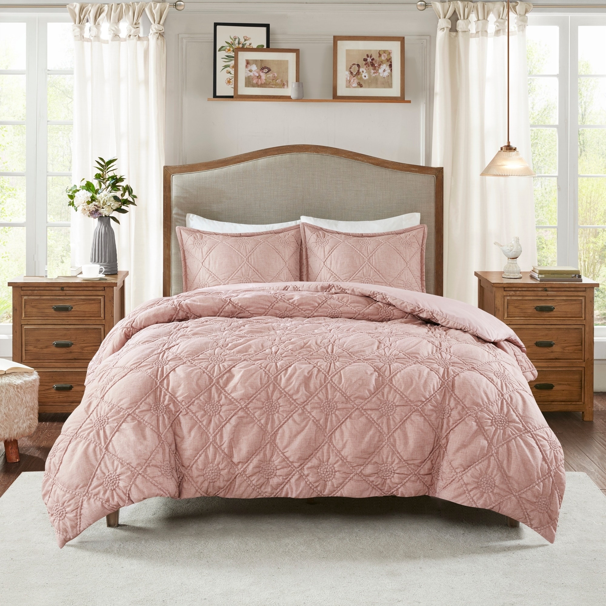 Shop Madison Park Sisley Dusty Rose Ruched Rosette 2 In 1 Duvet