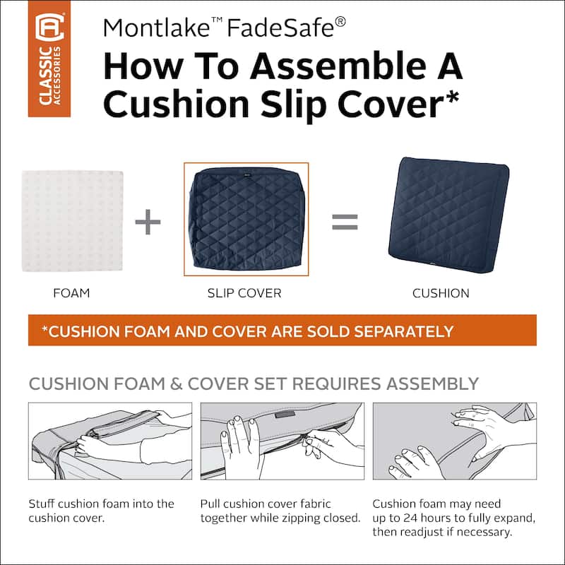 Classic Accessories Montlake Water-Resistant 21 x 20 x 4 Inch Wide Back Lounge Quilted Cushion Cover, Navy