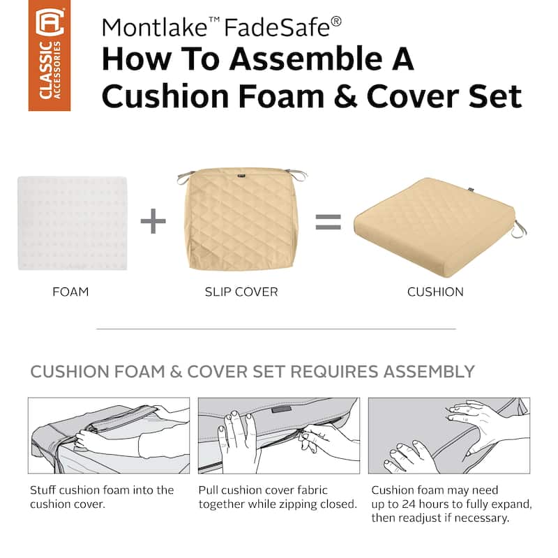 Classic Accessories Montlake® FadeSafe® Rectangle Chaise Seat Quilted Lounge Cushion, 80"L x 26"W x 3"H
