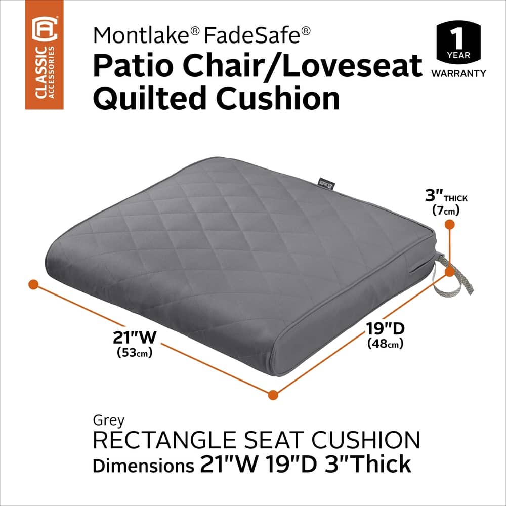 Classic Accessories Montlake Water-Resistant 21 x 19 x 3 Inch Patio Quilted Seat Cushion, Chamomile