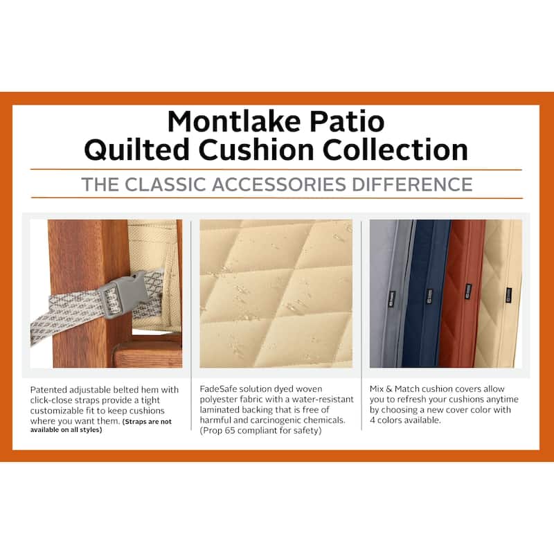 Classic Accessories Montlake® FadeSafe® Rectangle Settee/Bench Seat Quilted Cushion Lounge Cushion, 54"W x 18"D x 3"H