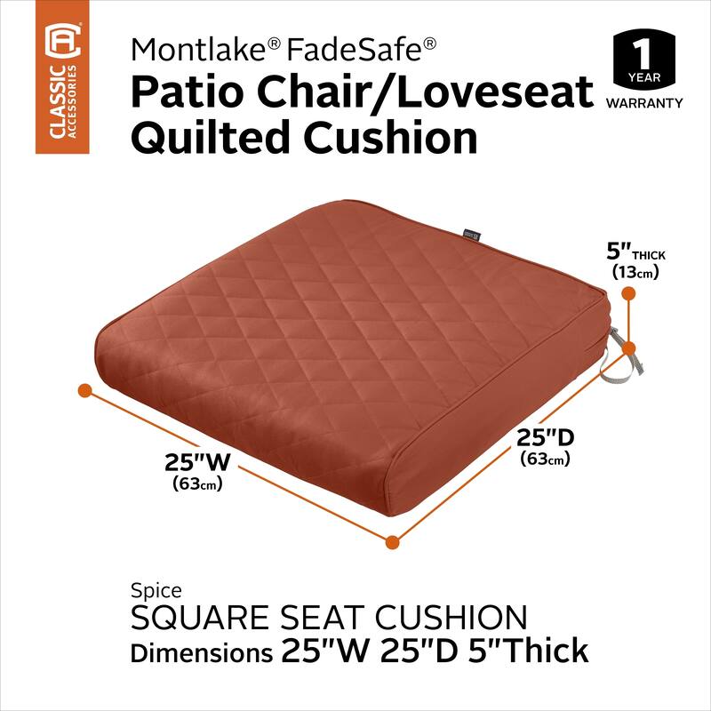 Classic Accessories Montlake® FadeSafe® Square Seat Quilted Lounge Cushion - 25"W x 25"D x 5"H - Spice