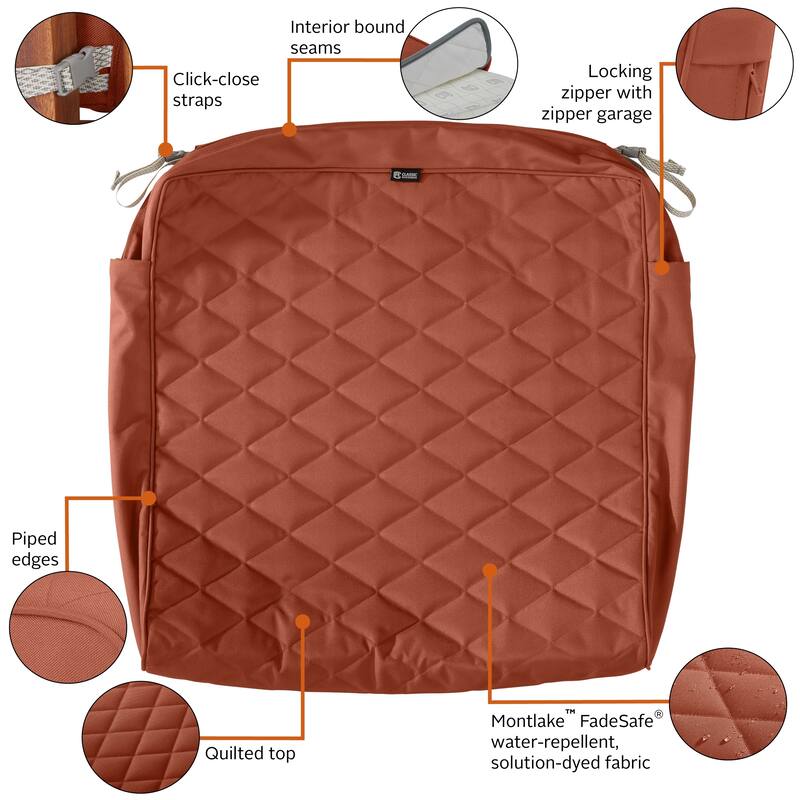 Classic Accessories Montlake Water-Resistant 25 x 25 x 5 Inch Patio Quilted Seat Cushion, Spice
