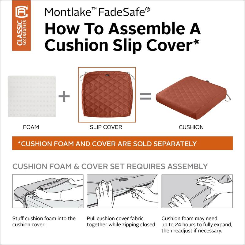 Classic Accessories Montlake Water-Resistant 25 x 25 x 5 Inch Patio Quilted Seat Cushion, Spice