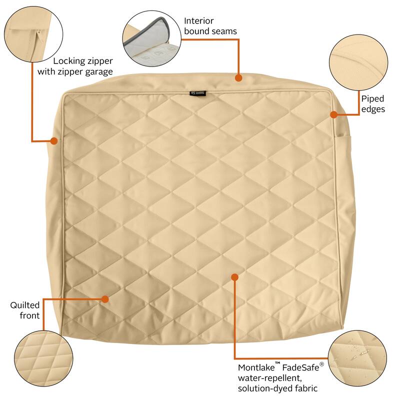 Classic Accessories Montlake Water-Resistant 21 x 20 x 4 Inch Wide Back Lounge Quilted Cushion Cover, Chamomile