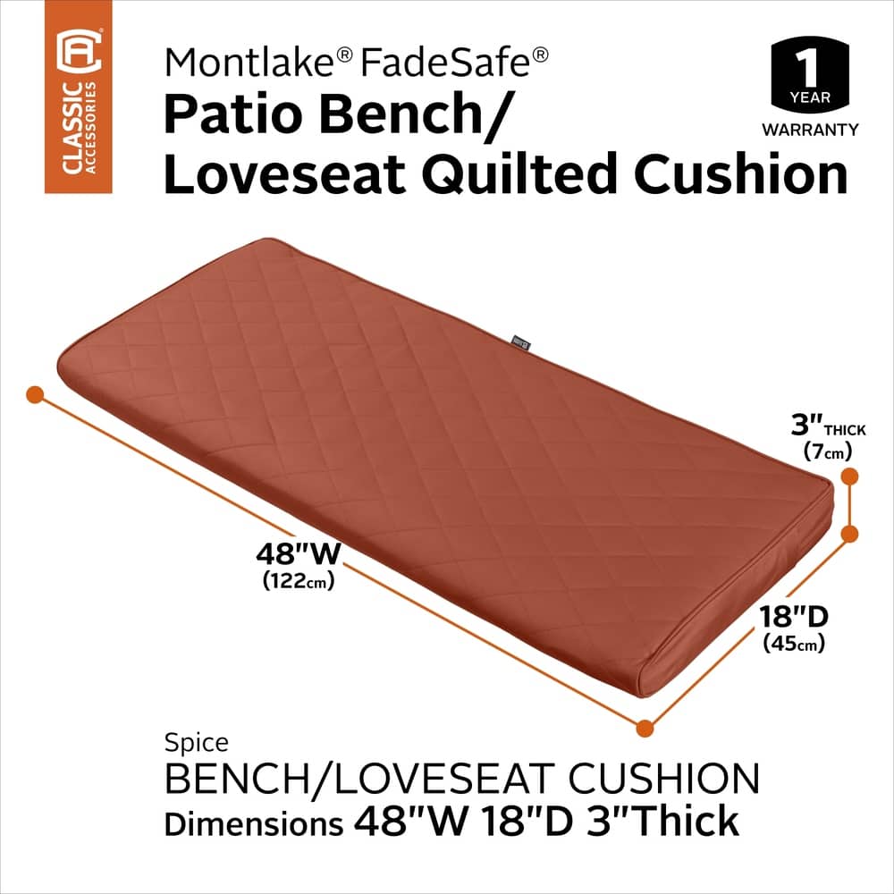 Classic Accessories Montlake® FadeSafe® Rectangle Settee/Bench Seat Quilted Cushion Lounge Cushion