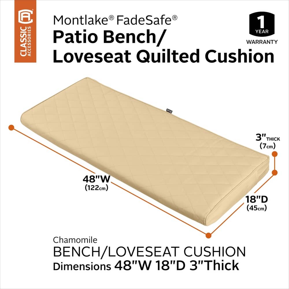 Classic Accessories Montlake® FadeSafe® Rectangle Settee/Bench Seat Quilted Cushion Lounge Cushion