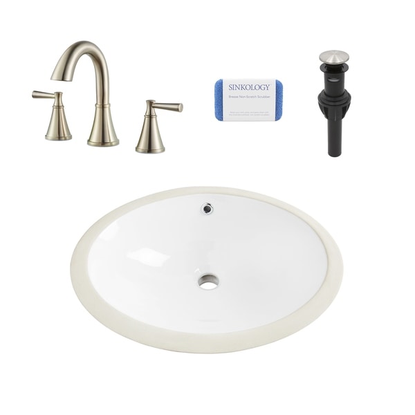 Louis Oval Undermount Vitreous China Bathroom Sink in White and Cantara Brushed Nickel Faucet Kit