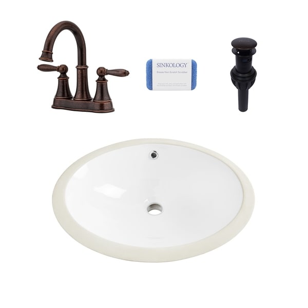 Louis Oval Undermount Vitreous China Bathroom Sink In White And Courant Rustic Bronze Faucet Kit