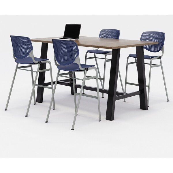 KFI Midtown Bistro Table Set, Studio Teak Top, 4 KOOL Stools