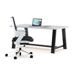Carbon Loft Yvonne Computer Desk Set with White Chair (Fashion Grey)