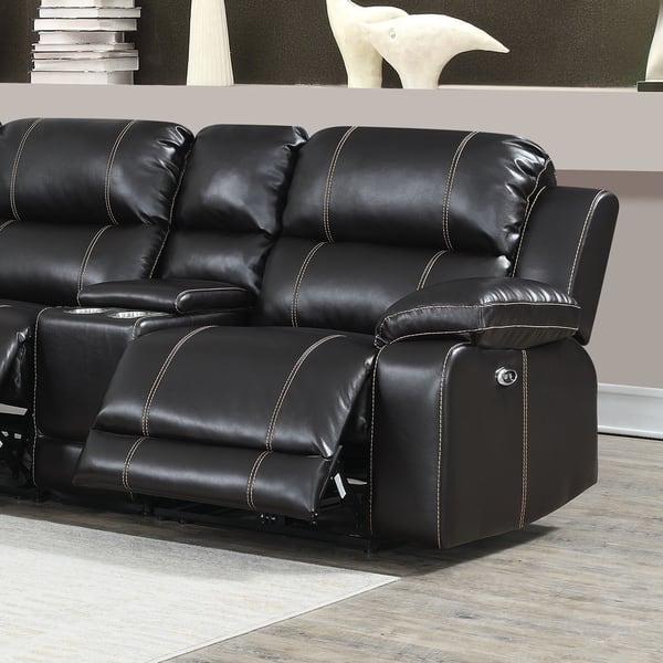 William Brown Transitional Faux Leather Curved Living Room Reclining Sectional Sofa Overstock 28076866