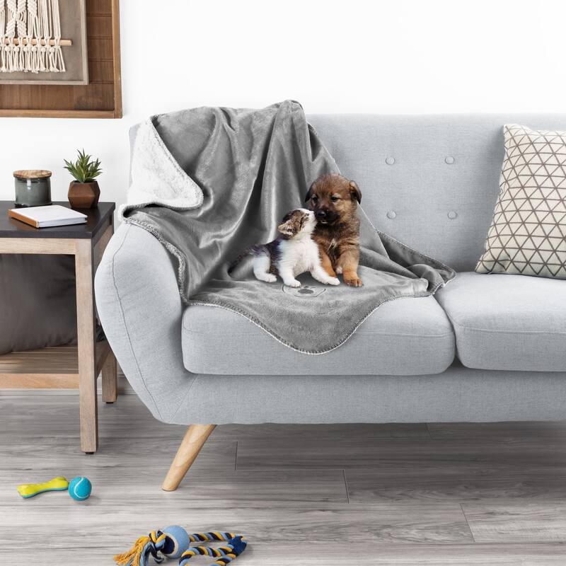Waterproof Pet Blanket- 40inx30in Plush Throw Protects Couch, Chairs, Car, Bed- Machine Washable by Petmaker - 40x30 - Gray