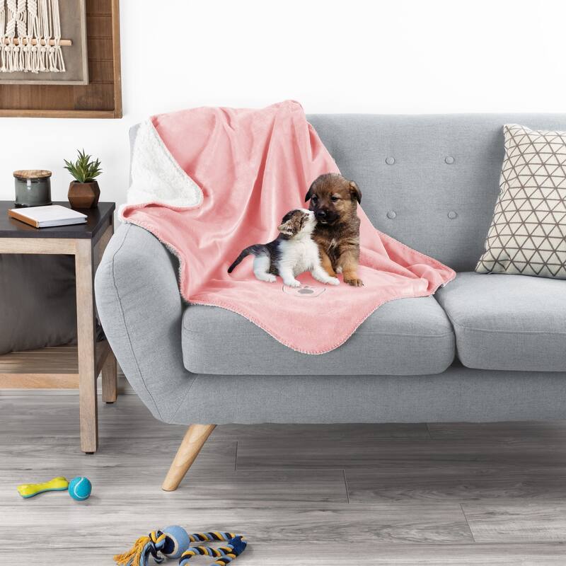Waterproof Pet Blanket- 40inx30in Plush Throw Protects Couch, Chairs, Car, Bed- Machine Washable by Petmaker - 40x30 - Pink