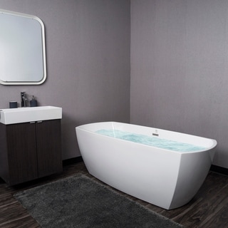 AKDY 69" Acrylic White Oval Bathtub Freestanding SPA Overflow Curved Modern Bathroom