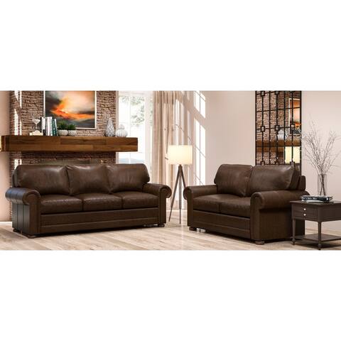 Made to Order Lansdown 100% Top Grain Leather Sofa and Loveseat Set