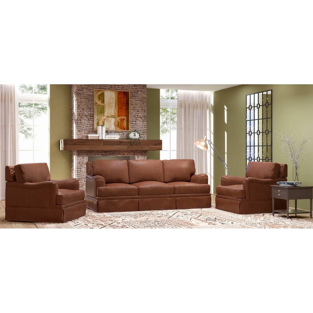 Made to Order Regent 100% Top Grain Leather Sofa and Two Chairs Set ...