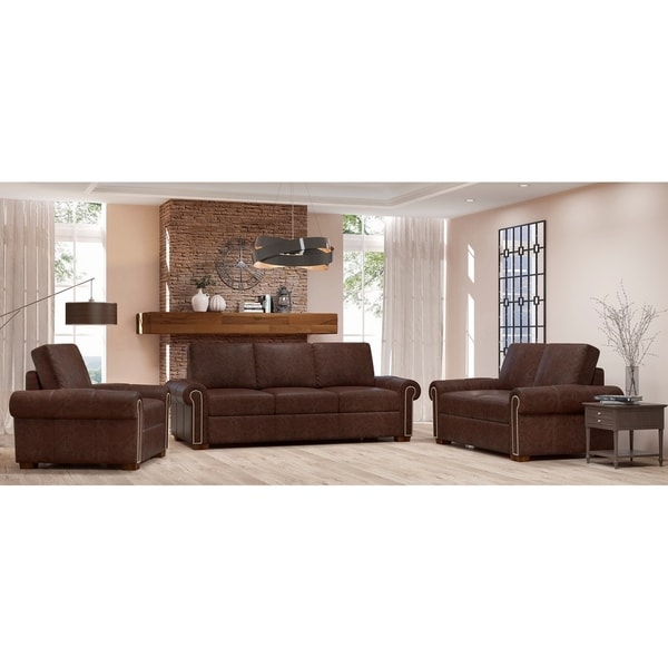 Made to Order Colchester 100% Top Grain Leather Sofa, Loveseat and Chair Set