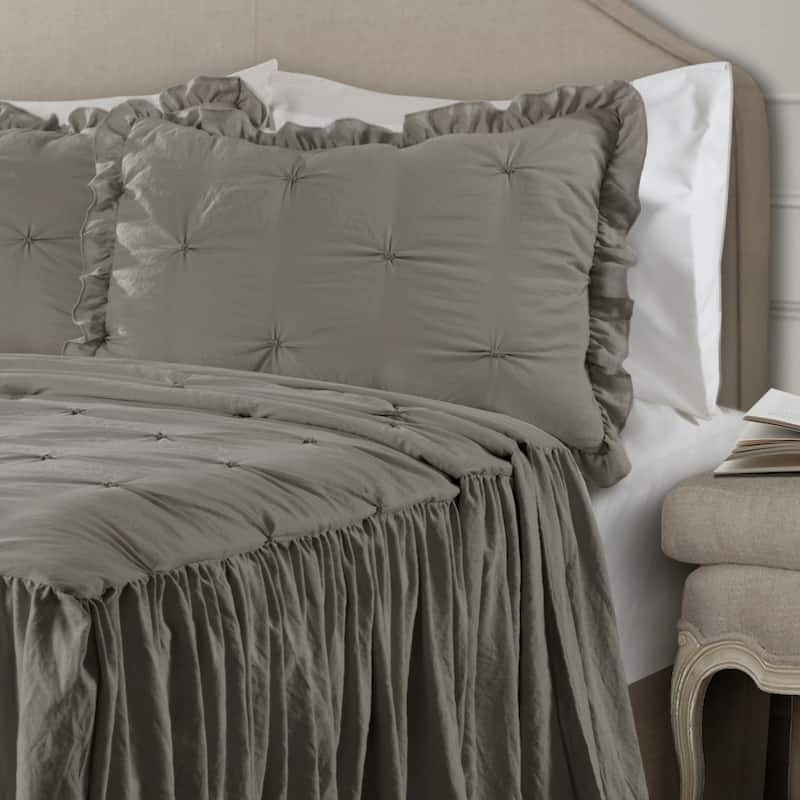 The Gray Barn Lazy Acres Pintuck Ruffle Skirt Bedspread Set - Dark Gray - King
