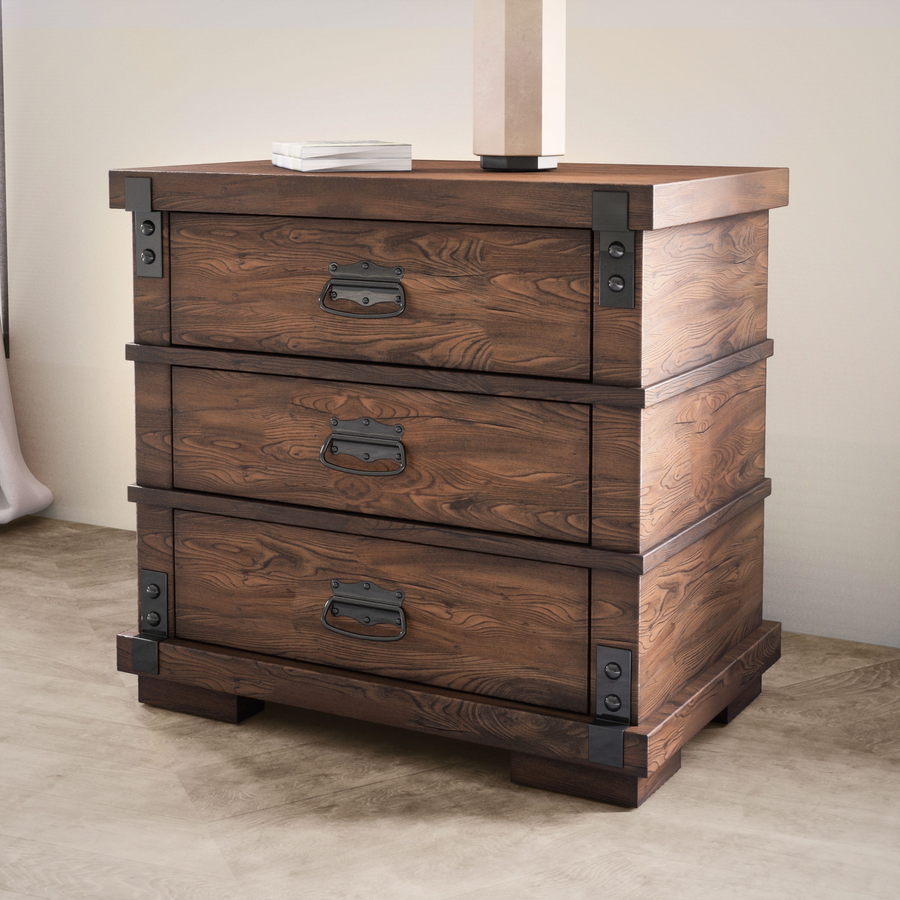 Shop Abbyson Kingsley Three Drawer Vintage Oak Wood Nightstand Overstock 28077572