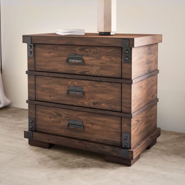 Shop Abbyson Kingsley Three Drawer Vintage Oak Wood Nightstand