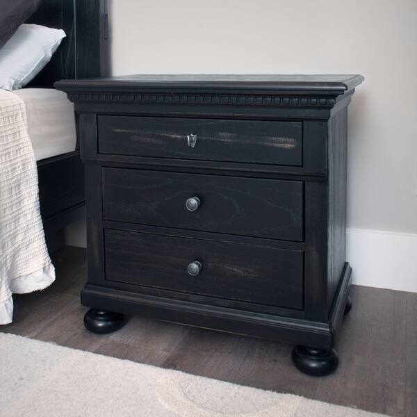 Shop Abbyson Hendrick Distressed Black Solid Wood Three Drawer Nightstand Overstock 28077575