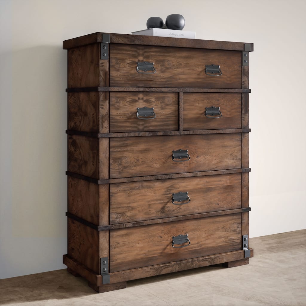 Abbyson Kingsley Five Drawer Vintage Oak Wood Chest