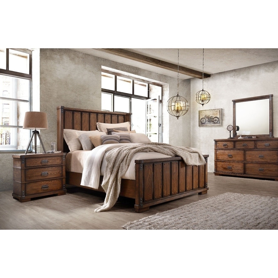 Abbyson Kingsley Vintage Oak Wood 5 Piece Bedroom Set