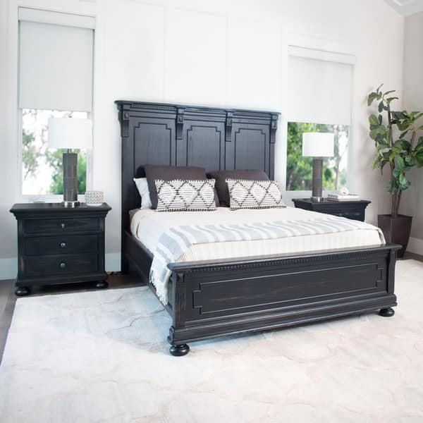 Shop Abbyson Hendrick Distressed Black Wood 3 Piece Bedroom