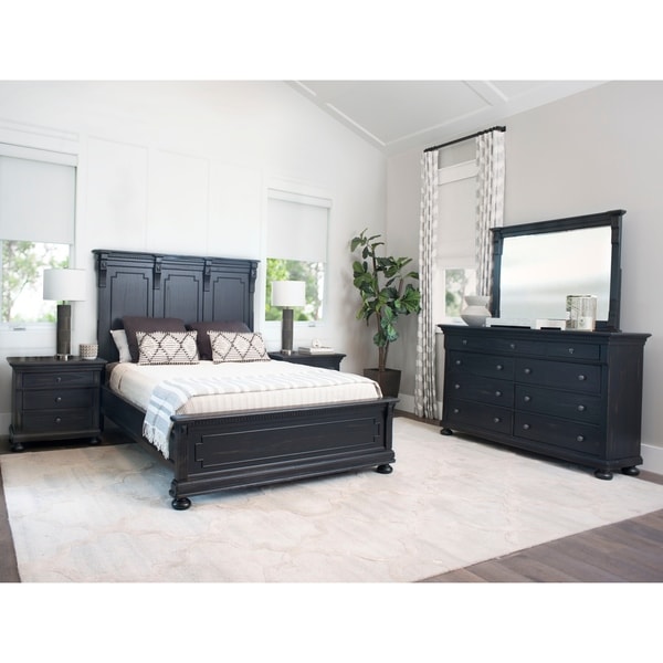 Abbyson Hendrick Distressed Black Wood 5 Piece Bedroom Set