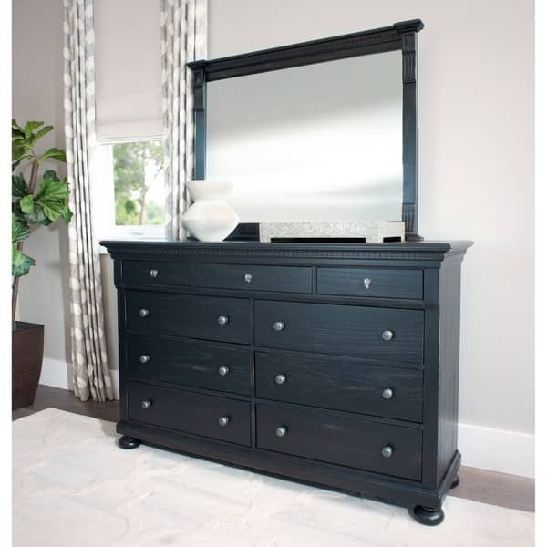 Shop Abbyson Hendrick Distressed Black Solid Wood 9 Drawer Dresser