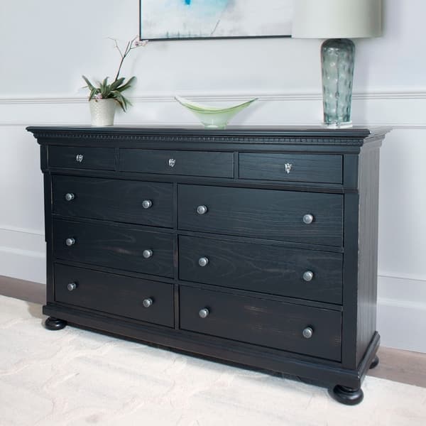 Shop Abbyson Hendrick Distressed Black Solid Wood 9 Drawer Dresser