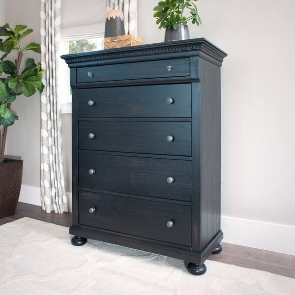 slide 1 of 5, Abbyson Hendrick Distressed Black Solid Wood Five Drawer Chest