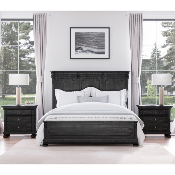 abbyson hendrick distressed black solid wood bed