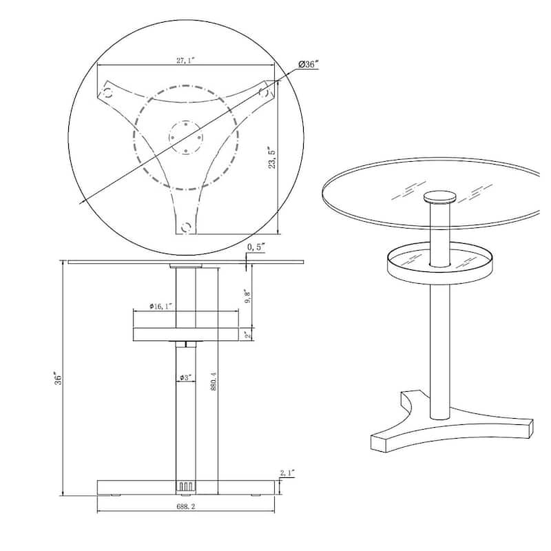Somette 4304 Glass and Acrylic Counter Table - Silver