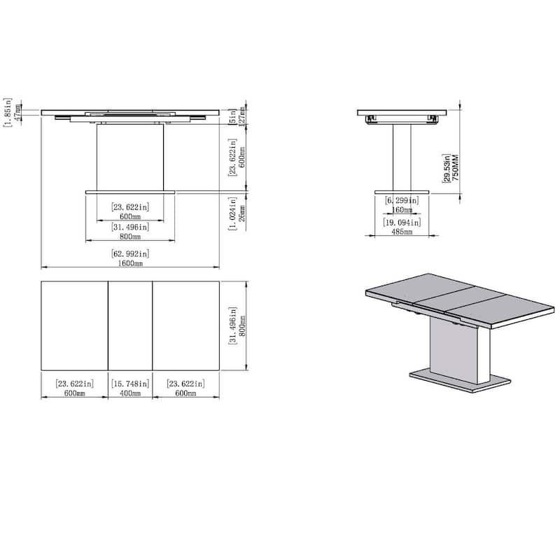 Somette Welma White Glass Top Dining Table - 32" x 47"