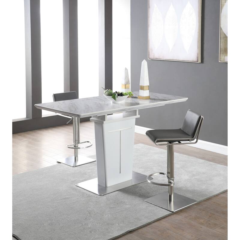Somette Amelia White Marbleized Counter Table - Silver