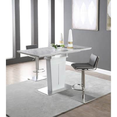 Somette Amelia White Marbleized Counter Table - Silver