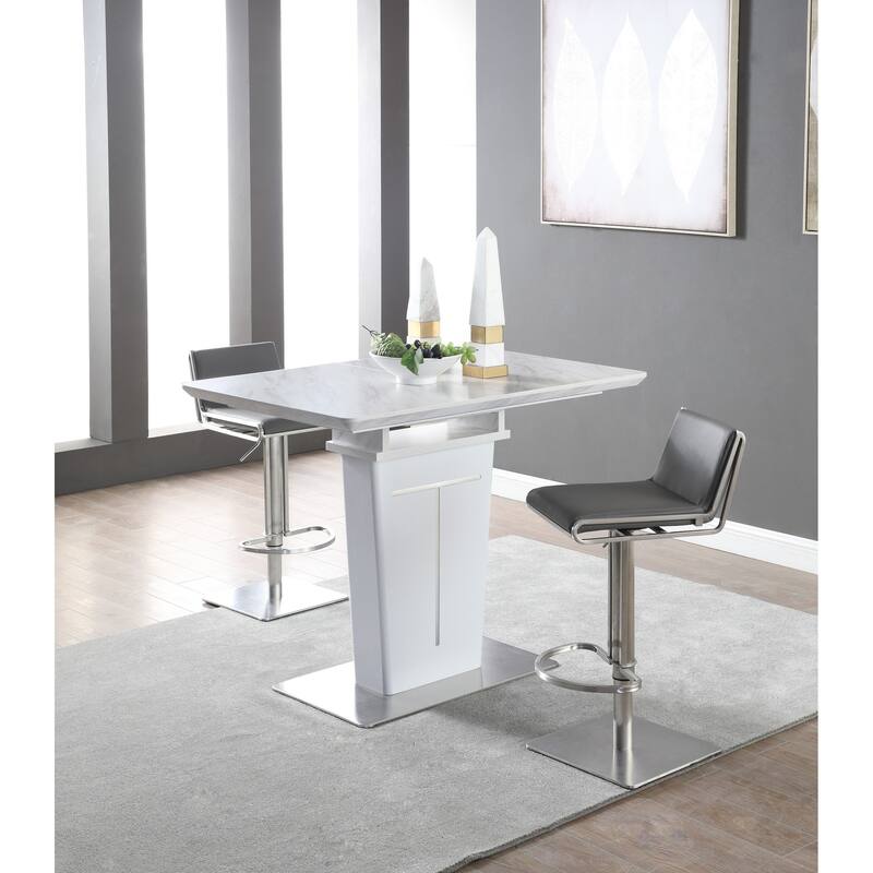 Somette Amelia White Marbleized Counter Table - Silver