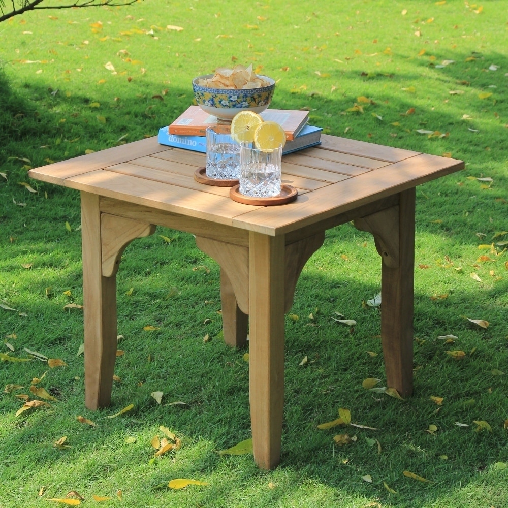 Brown Teak Wood Slatted Outdoor Dining Table - 36 x 36 x 30