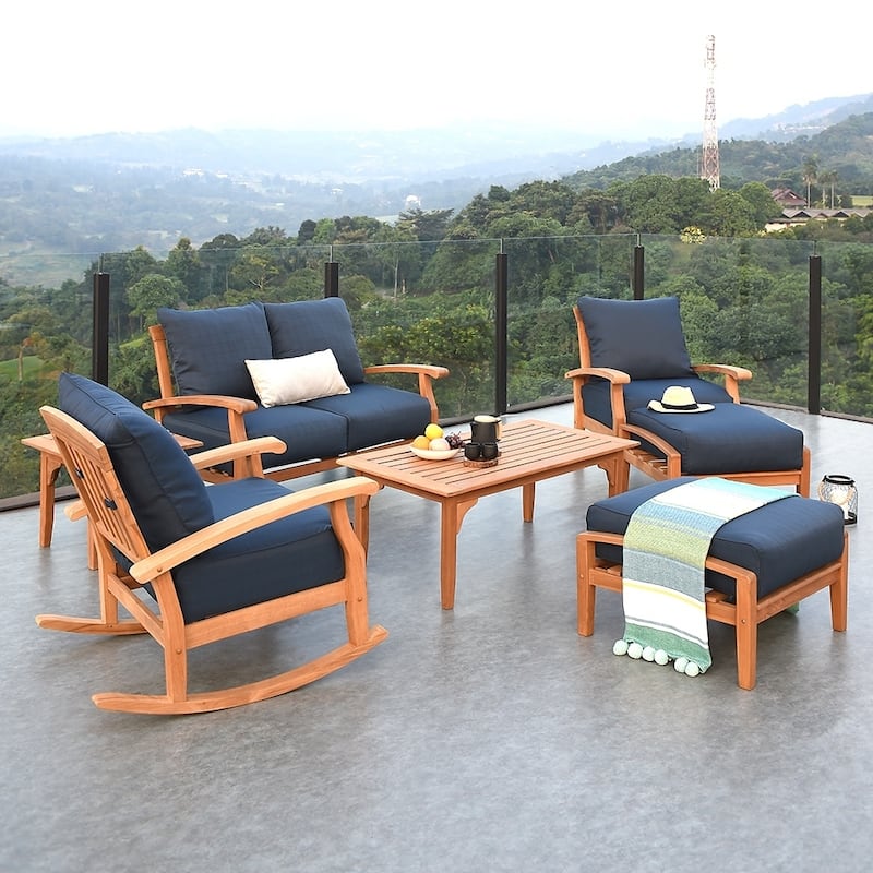 Cambridge Casual Leon Teak Patio Loveseat with Cushion