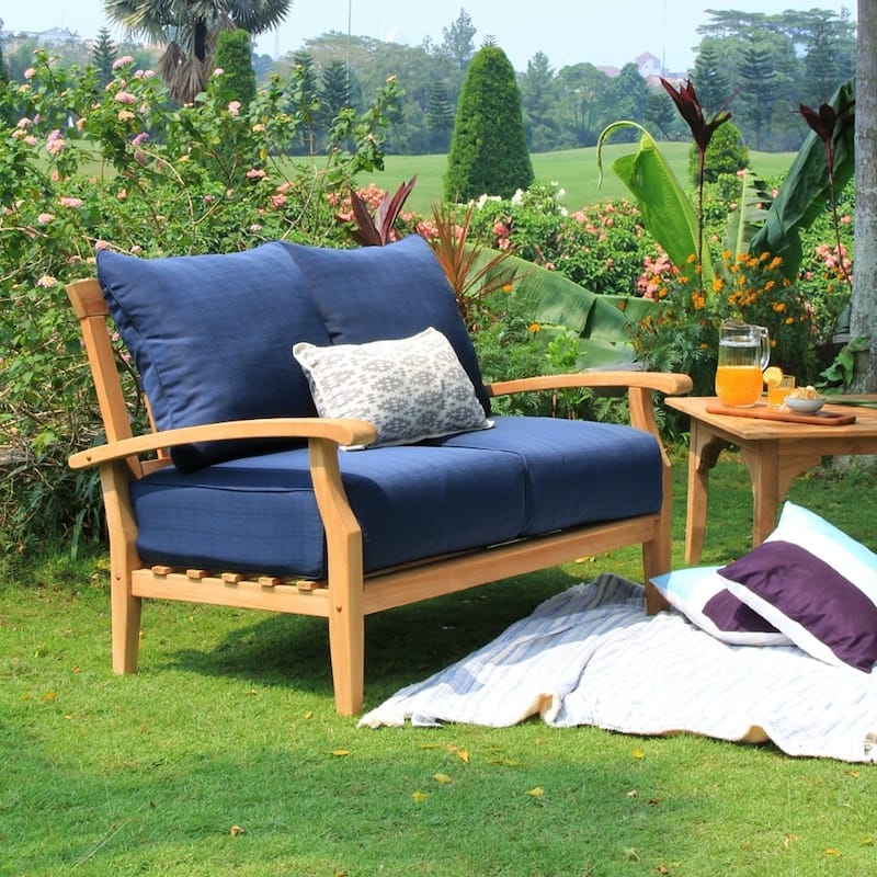 Cambridge Casual Leon Teak Patio Loveseat with Cushion