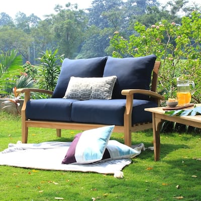 Cambridge Casual Leon Teak Patio Loveseat with Cushion