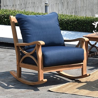 Lowell Teak Patio Rocking Chair with Cushion by Havenside Home