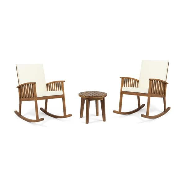 Shop Abbottsford Outdoor 2 Seater Acacia Wood Rocking Chairs And Side Table Set By Christopher Knight Home Overstock 28080642