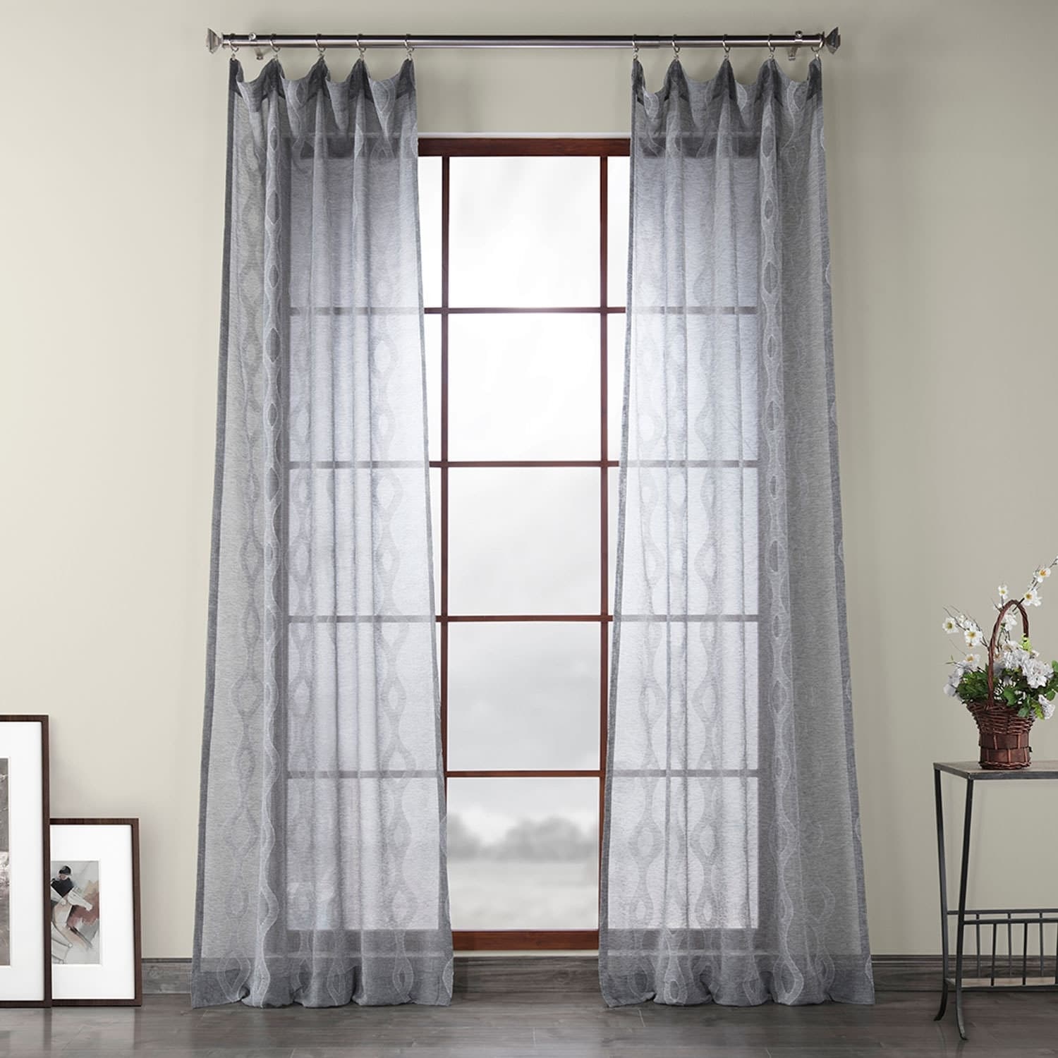 Elegant Bedroom Coffee Shade Cloth Drapes Embroidered Sheer Curtain 84/96" Tulle 