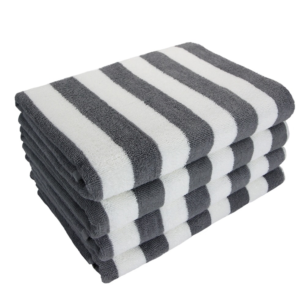 grey white striped towels