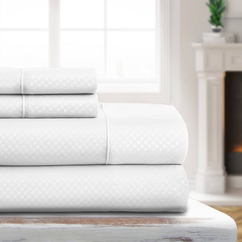 Luxury Ultra Soft Checkered Bed Sheet Set by Simply Soft - King - Snow White